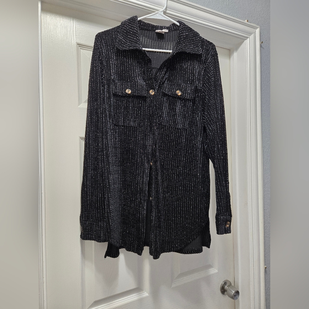 Black Textured Button-Up Jacket - image 2